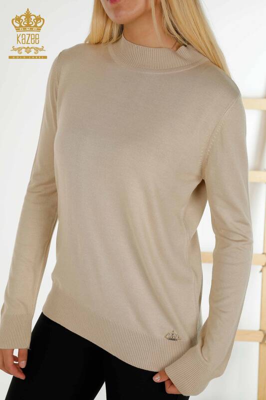 Vente en gros Pull en tricot pour femmes - Col montant - Basique - Pierre - 16663 | KAZÉE