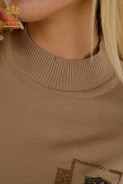 Grossiste Tricots Pull Col Haut Beige - 30393 | KAZEE - 4