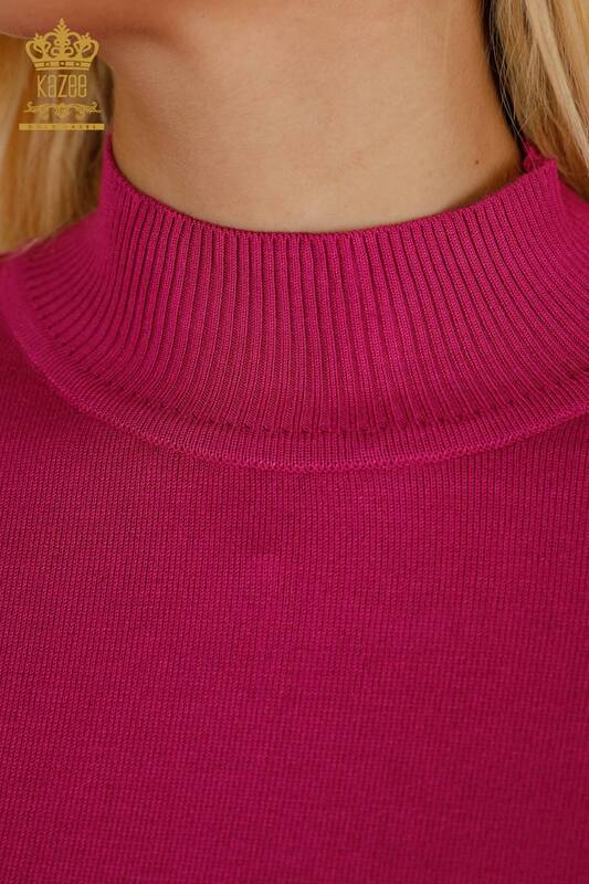 Vente en gros Pull en tricot pour femmes - Col montant - Basique - Fuchsia foncé - 16663 | KAZÉE