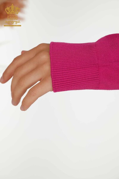 Vente en gros Pull en tricot pour femmes - Col montant - Basique - Fuchsia foncé - 16663 | KAZÉE - Thumbnail