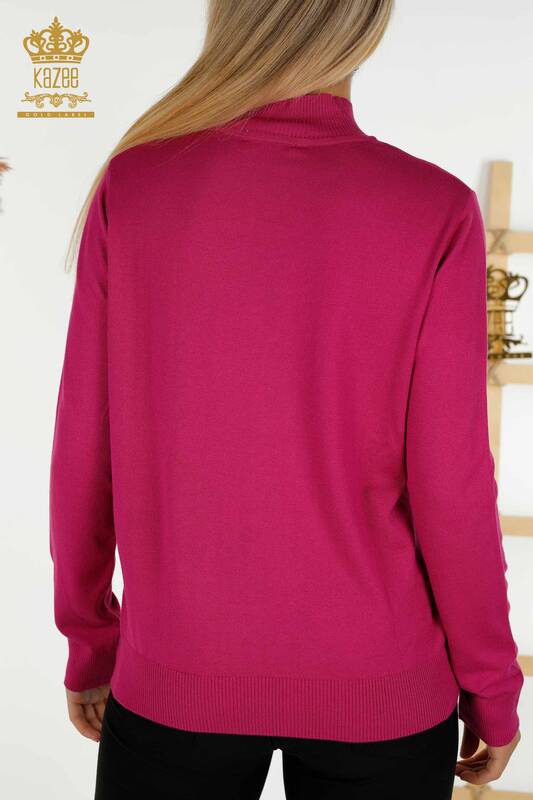 Vente en gros Pull en tricot pour femmes - Col montant - Basique - Fuchsia foncé - 16663 | KAZÉE