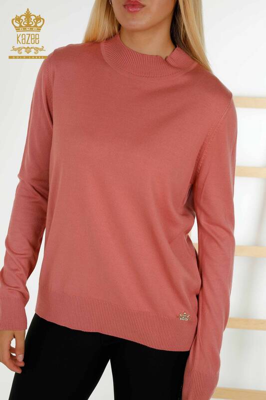 Vente en gros Pull en tricot pour femmes - Col montant - Basique - Rose séchée - 16663 | KAZÉE