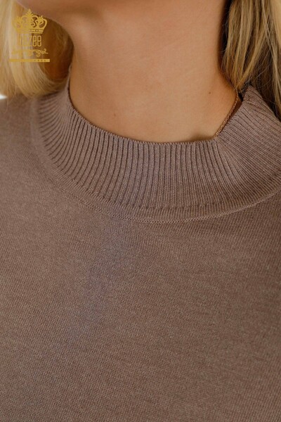 Vente en gros Pull tricot pour femmes - Col montant - Basique - Vison clair - 16663 | KAZÉE - Thumbnail