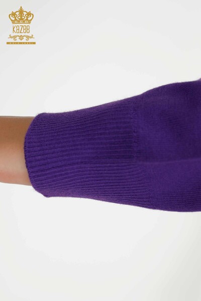 Vente en gros Pull en tricot pour femmes - Col montant - Basique - Violet - 16663 | KAZÉE - Thumbnail