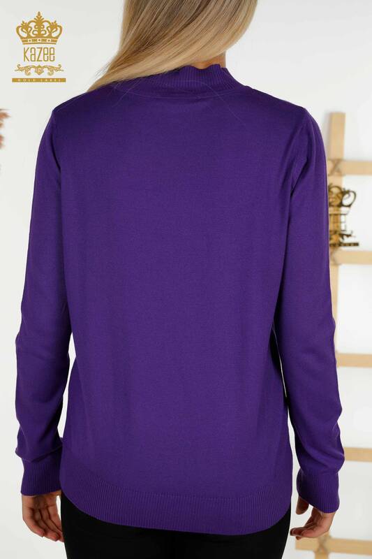 Vente en gros Pull en tricot pour femmes - Col montant - Basique - Violet - 16663 | KAZÉE