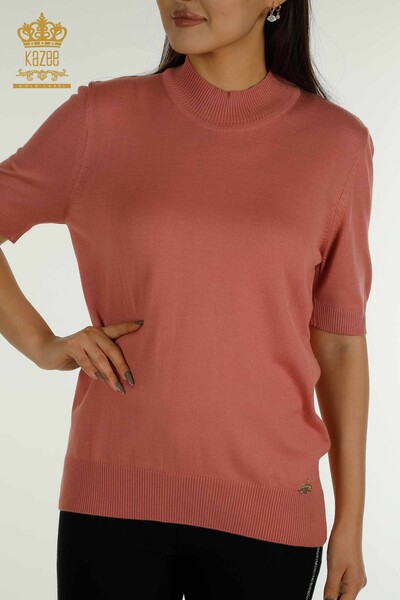 Pull en tricot pour femmes en gros col haut en viscose Dusty Rose - 16168 | KAZEE - Thumbnail