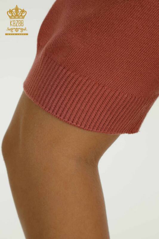 Pull en tricot pour femmes en gros col haut en viscose Dusty Rose - 16168 | KAZEE