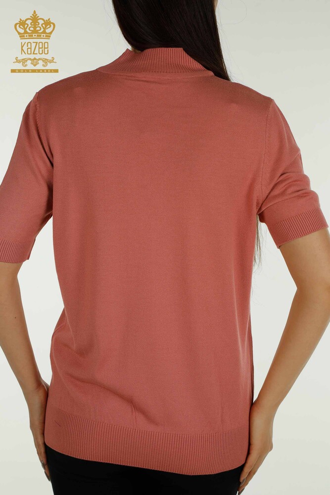 Pull en tricot pour femmes en gros col haut en viscose Dusty Rose - 16168 | KAZEE - 7