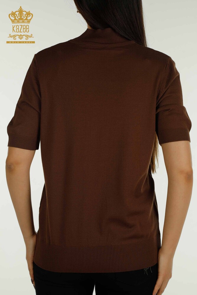 Vente en gros de tricots pour femmes pull col haut viscose marron - 16168 | KAZEE - 7