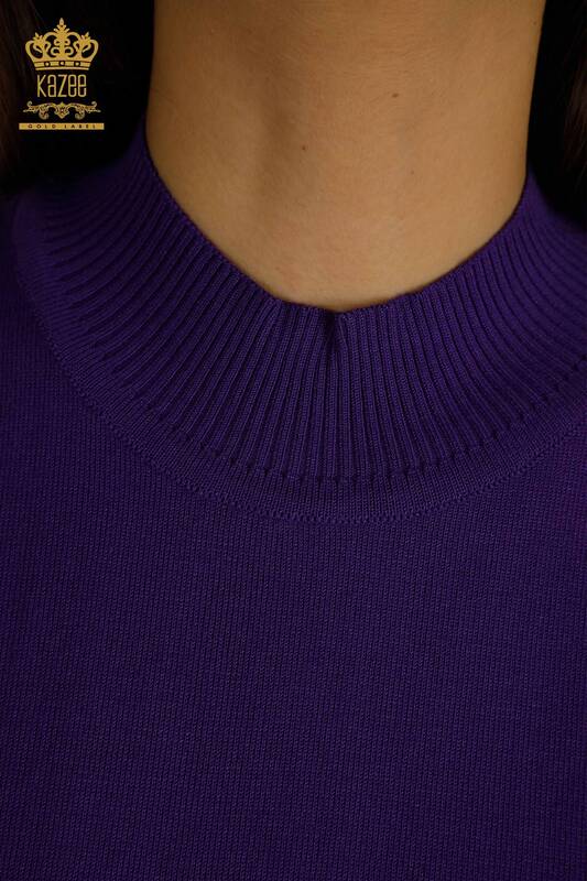 Vente en gros de tricots pour femmes pull col haut viscose violet - 16168 | KAZEE