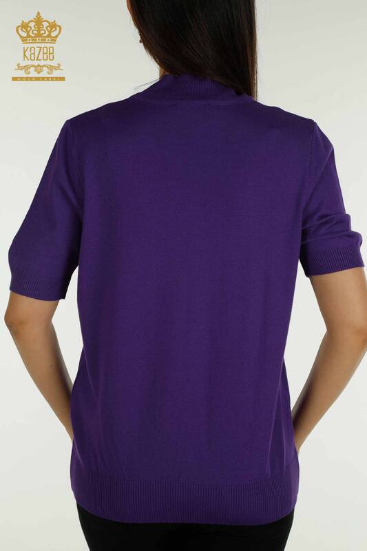 Vente en gros de tricots pour femmes pull col haut viscose violet - 16168 | KAZEE