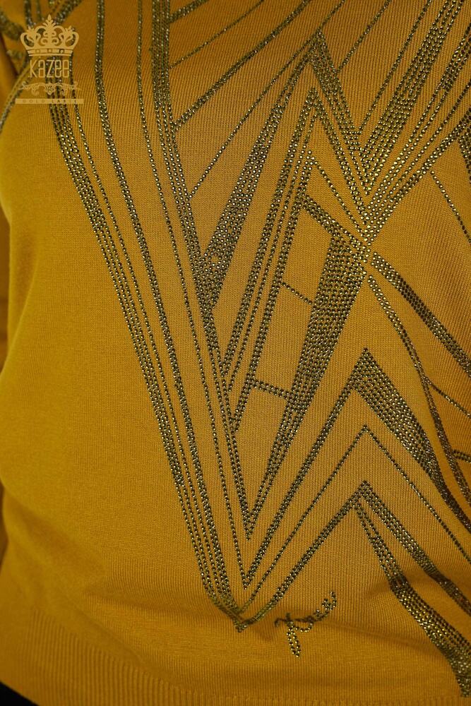 Pull en tricot pour femmes en gros col rond moutarde - 30027 | KAZEE - 3