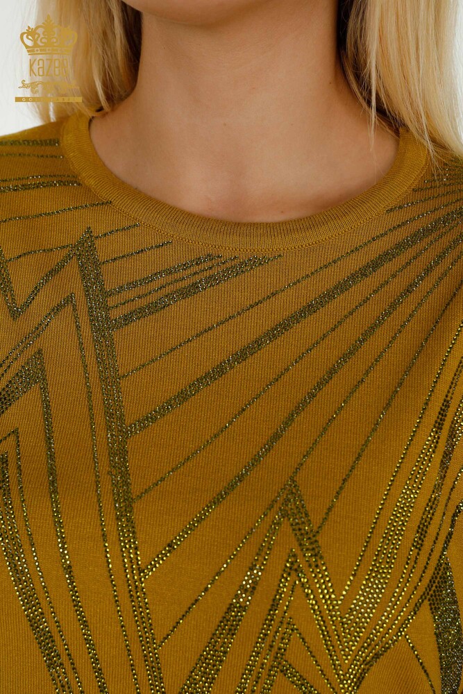 Pull en tricot pour femmes en gros col rond moutarde - 30027 | KAZEE - 4