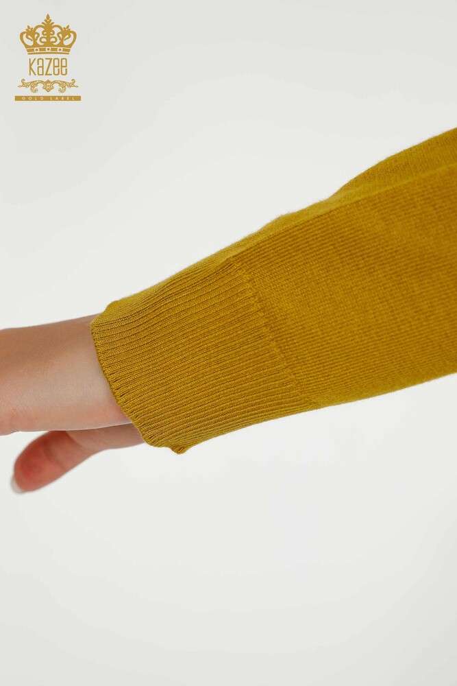 Pull en tricot pour femmes en gros col rond moutarde - 30027 | KAZEE - 6