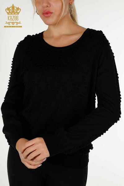 Pull en tricot pour femmes en gros col rond noir - 16740 | KAZEE - Thumbnail