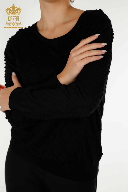 Pull en tricot pour femmes en gros col rond noir - 16740 | KAZEE
