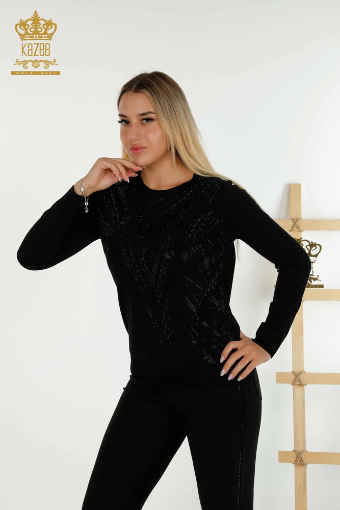 Pull en tricot pour femmes en gros col rond noir - 30027 | KAZEE - 1