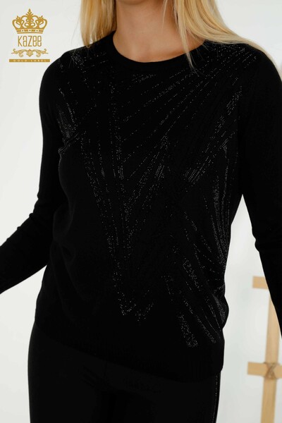 Pull en tricot pour femmes en gros col rond noir - 30027 | KAZEE - 3