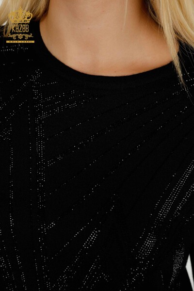 Pull en tricot pour femmes en gros col rond noir - 30027 | KAZEE - 4