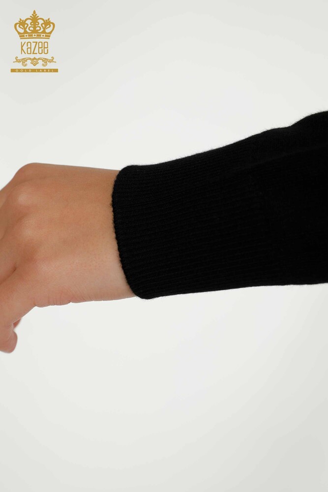 Pull en tricot pour femmes en gros col rond noir - 30027 | KAZEE - 6