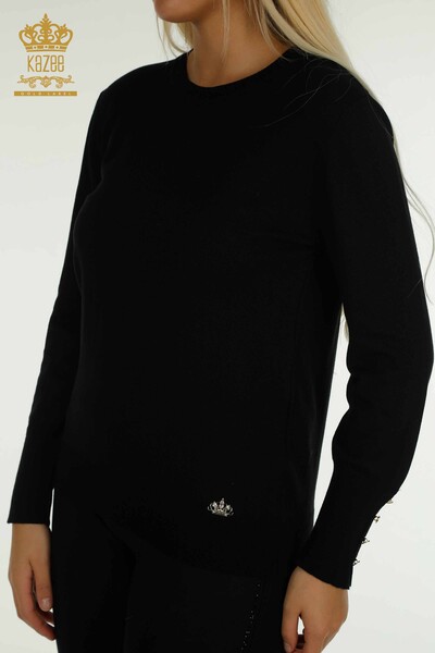 Pull en tricot pour femmes en gros col rond noir - 30508 | KAZEE - 3