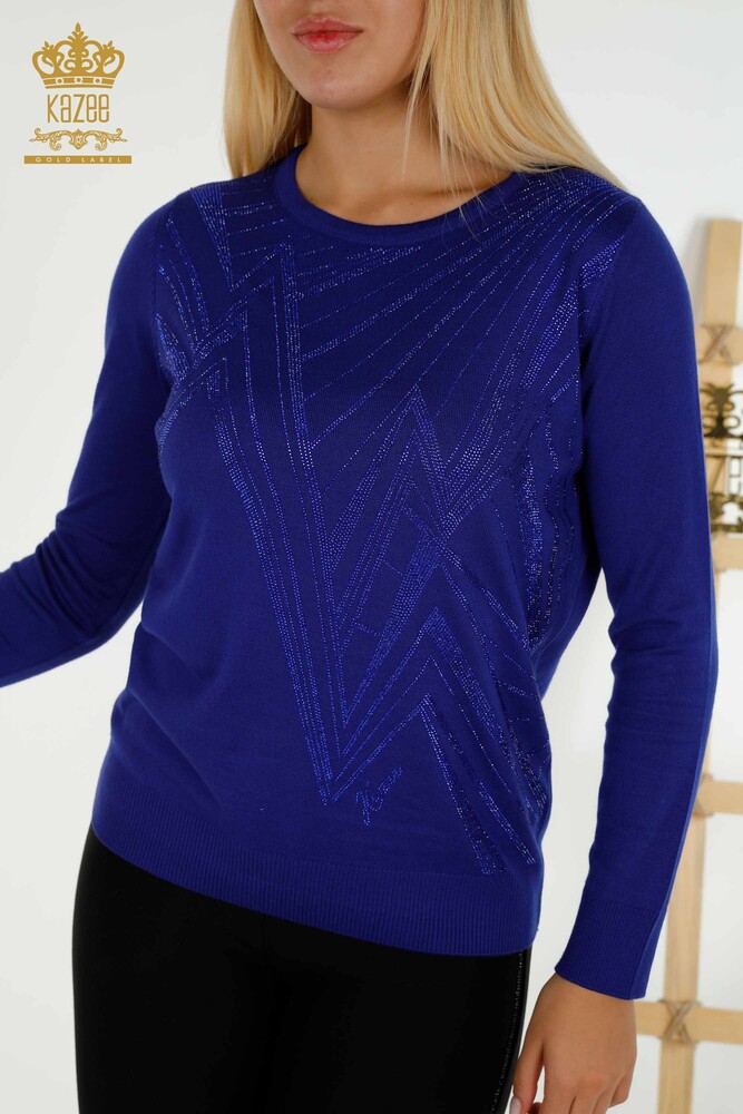 Pull en tricot pour femmes en gros à col rond Saks - 30027 | KAZEE - 2