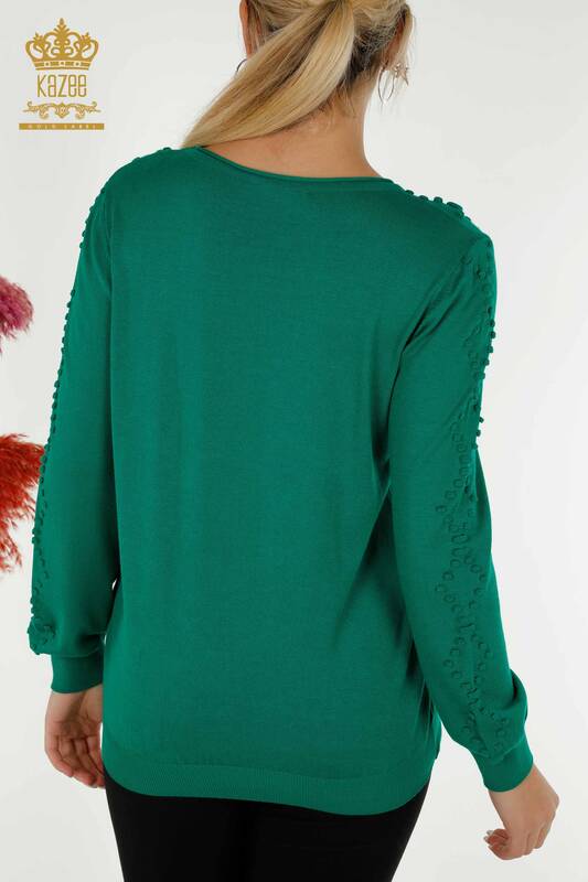 Pull en tricot pour femmes en gros col rond vert - 16740 | KAZEE