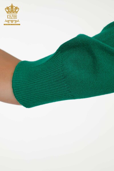 Pull en tricot pour femmes en gros vert avec broderie colorée - 30147 | KAZEE - Thumbnail
