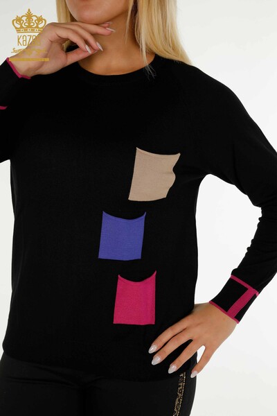 Pull en tricot pour femmes en gros avec poche colorée Fuchsia - 30108 | KAZEE - Thumbnail