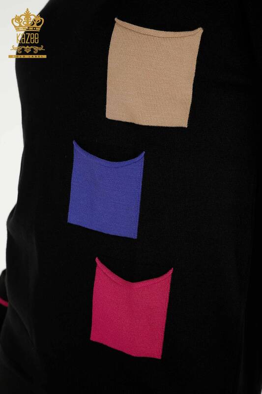 Pull en tricot pour femmes en gros avec poche colorée Fuchsia - 30108 | KAZEE