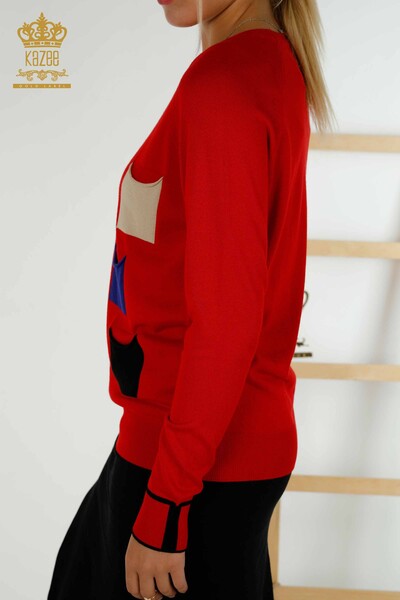 Pull en tricot pour femmes en gros de couleur rouge avec poche - 30108 | KAZÉE - Thumbnail