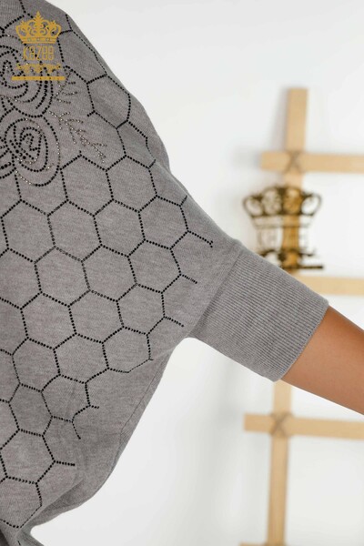 Vente en gros Pull en tricot pour femmes - Demi manches - Gris - 16803 | KAZÉE - Thumbnail