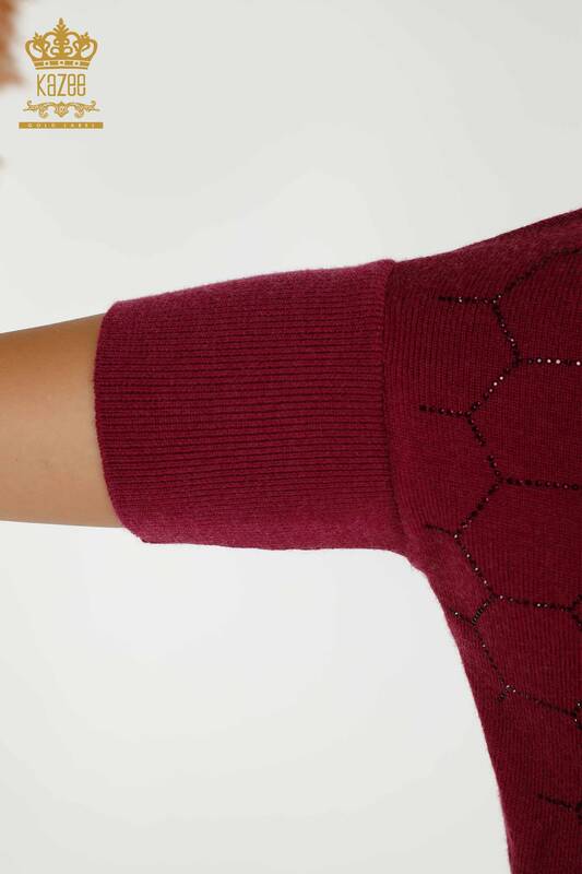 Pull en tricot pour femmes en gros à manches mi-longues violet - 16803 | KAZEE