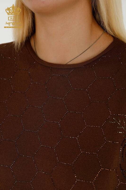 Pull en tricot pour femmes en gros à demi-manches marron - 16803 | KAZÉE