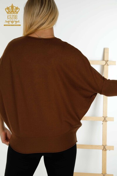 Pull en tricot pour femmes en gros à demi-manches marron - 16803 | KAZÉE - Thumbnail