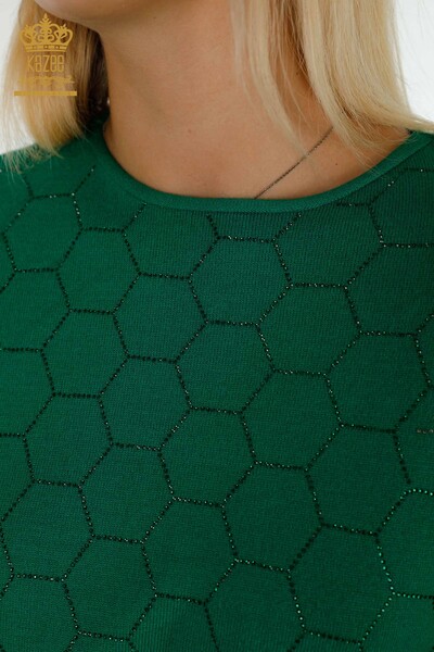 Pull en tricot pour femmes en gros à manches mi-longues vert - 16803 | KAZÉE - Thumbnail