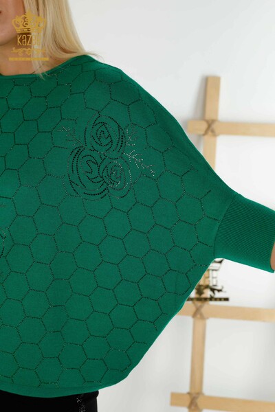 Pull en tricot pour femmes en gros à manches mi-longues vert - 16803 | KAZÉE - Thumbnail