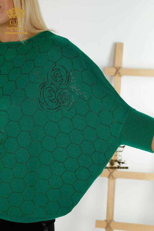 Pull en tricot pour femmes en gros à manches mi-longues vert - 16803 | KAZÉE