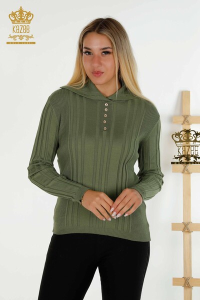 Bouton de pull en tricot pour femmes en gros kaki détaillé - 30134 | KAZEE - Thumbnail