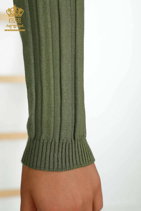 Bouton de pull en tricot pour femmes en gros kaki détaillé - 30134 | KAZEE