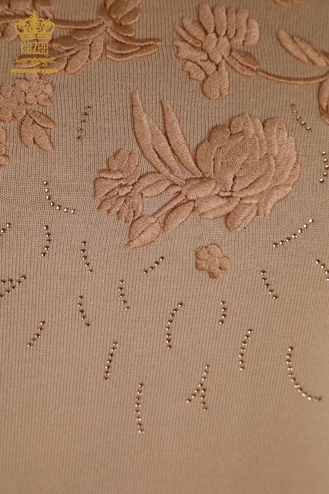 Pull en tricot pour femmes en gros poudre brodée de fleurs - 16849 | KAZÉE - 4