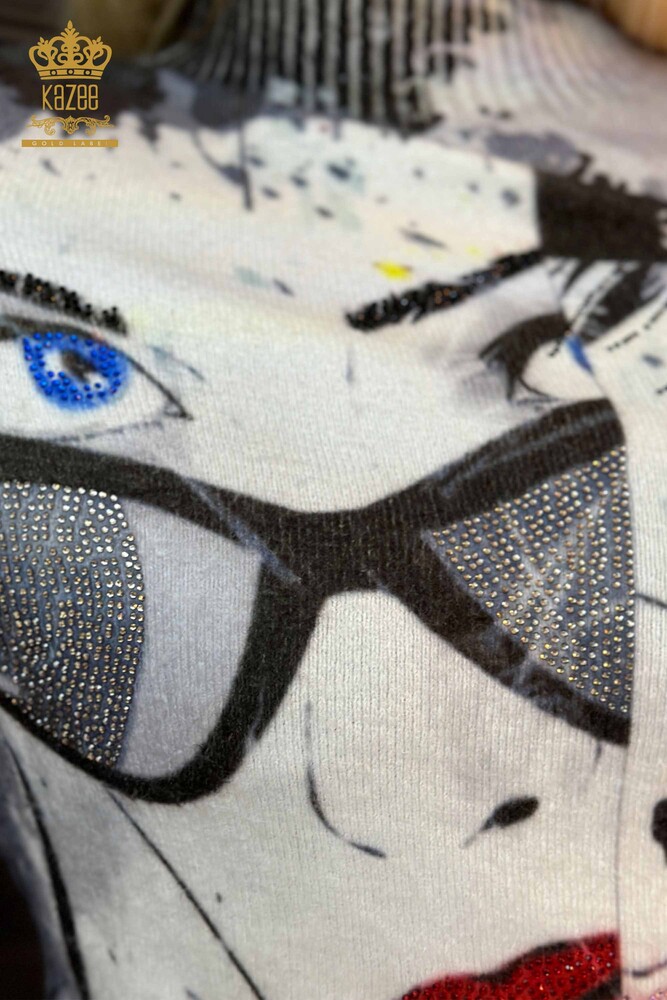 Grossiste Maille Femme Pull Impression Numérique Angora Ecru - 18946 | KAZEE - 3