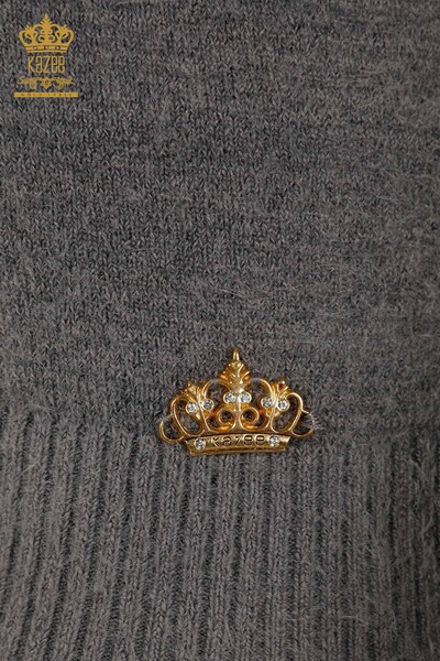 Pull en tricot pour femmes en gros avec logo Angora Gris - 18432 | KAZEE - Thumbnail