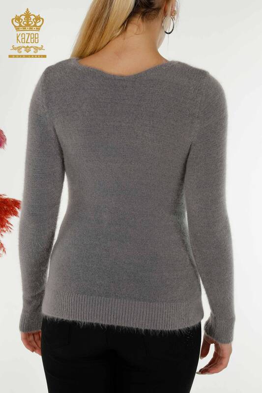 Pull en tricot pour femmes en gros avec logo Angora Gris - 18432 | KAZEE