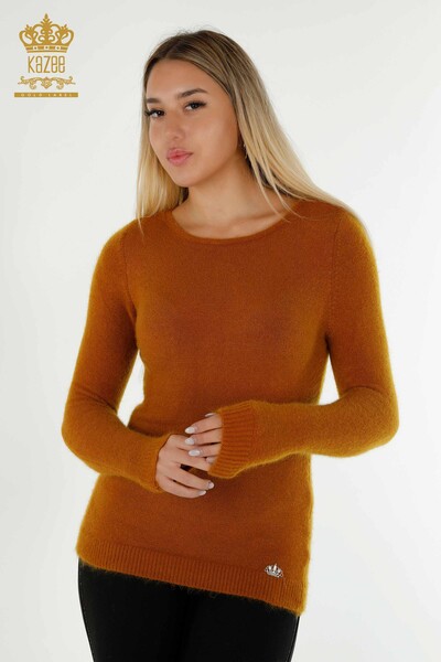 Pull en tricot pour femmes en gros avec logo moutarde angora - 18432 | KAZEE - Thumbnail