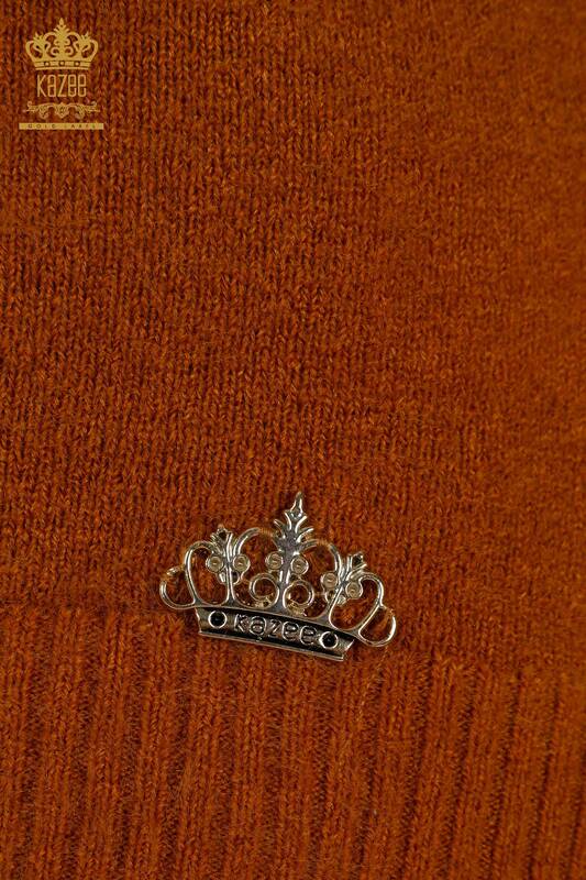 Pull en tricot pour femmes en gros avec logo moutarde angora - 18432 | KAZEE