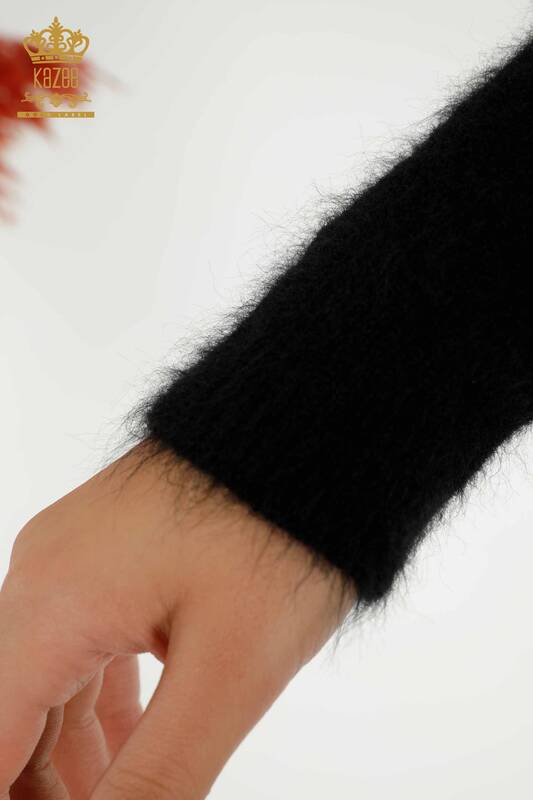 Pull en tricot pour femmes en gros avec logo Angora Noir - 18432 | KAZEE
