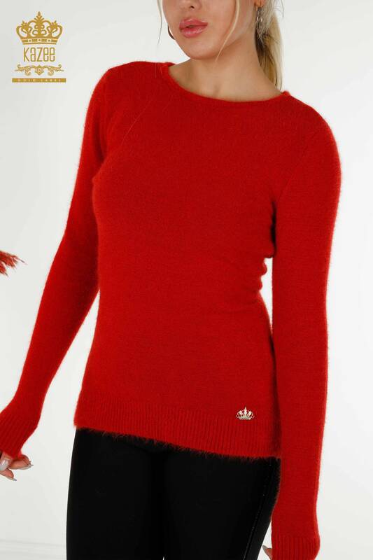 Pull en tricot pour femmes en gros avec logo Angora rouge - 18432 | KAZEE