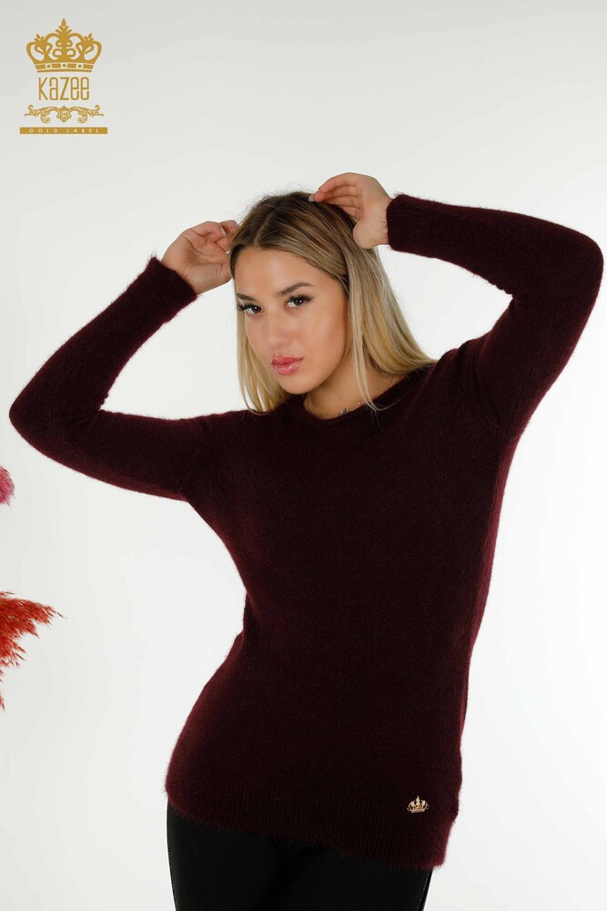 Pull en tricot pour femmes en gros avec logo Angora Prune - 18432 | KAZEE - 1