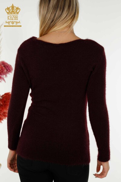 Pull en tricot pour femmes en gros avec logo Angora Prune - 18432 | KAZEE - Thumbnail